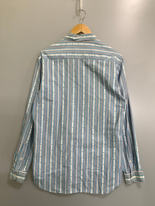 【中古品】【メンズ】 UNDERCOVER アンダーカバー D.A.V.F期 宝飾武装義勇軍期 ダイヤ柄ストライプシャツ 01AW メンズ 長袖シャツ アーカイブシャツ 140-260818-em-17-min サイズ：L カラー：ブルー系 万代Net店