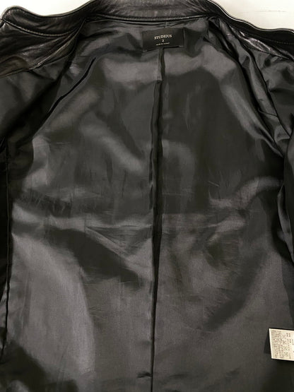 【中古品】【メンズ】 STUDIOUS ステュディオス ラムレザー シングルライダースジャケット 107352001 上着 アウター 147-260822-hu-09-min サイズ：2 カラー：ブラック 万代Net店