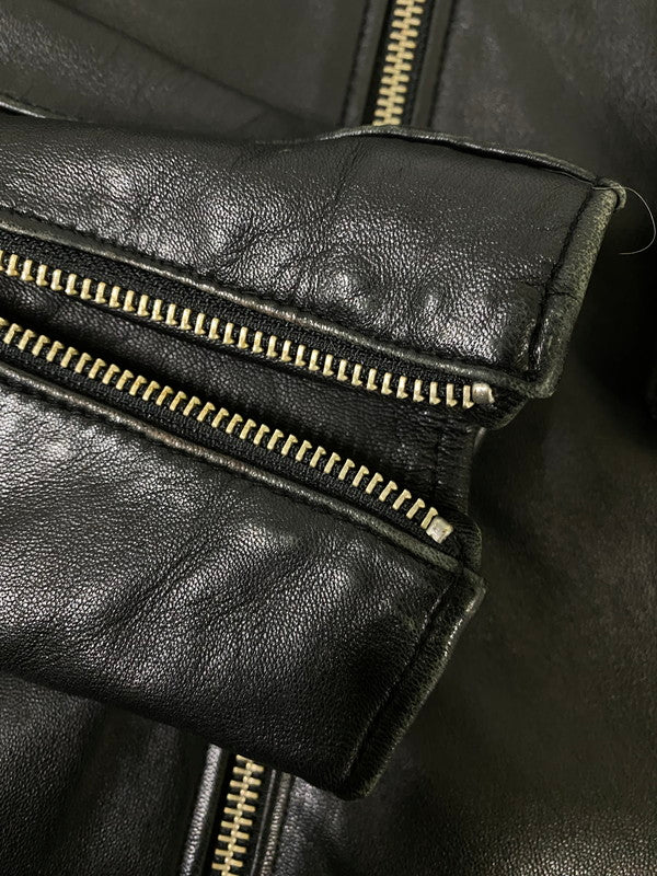 【中古品】【メンズ】 STUDIOUS ステュディオス ラムレザー シングルライダースジャケット 107352001 上着 アウター 147-260822-hu-09-min サイズ：2 カラー：ブラック 万代Net店