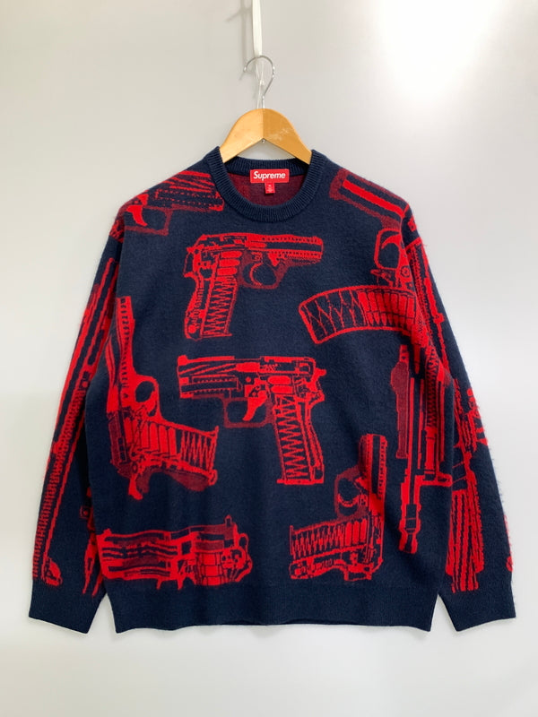 【中古品】【メンズ】 SUPREME シュプリーム GUNS SWEATER ガンズ セーター ニット 銃 メンズ トップス 149-260818-em-25-min サイズ：M カラー：ネイビー/レッド 万代Net店