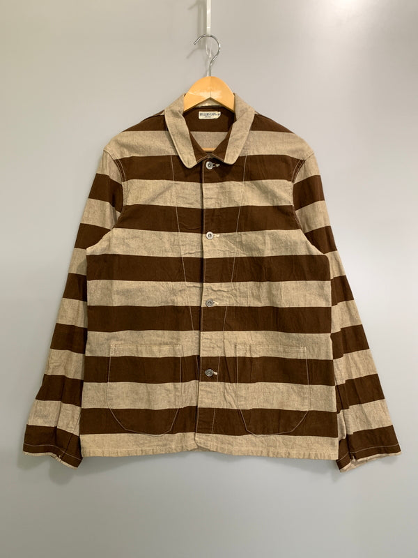 【中古品】【メンズ】 WAREHOUSE ウェアハウス HELLER'S CAFE プリズナーカバーオール ヘラーズカフェ メンズ 長袖シャツ ボーダー 縞模様 カバーオール 145-260818-em-14-min サイズ：40 カラー：ブラウン系 万代Net店