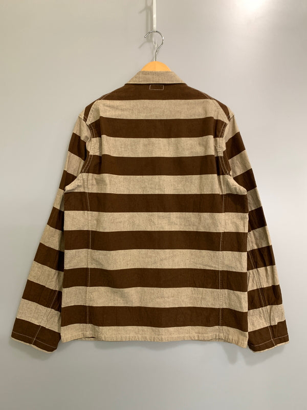 【中古品】【メンズ】 WAREHOUSE ウェアハウス HELLER'S CAFE プリズナーカバーオール ヘラーズカフェ メンズ 長袖シャツ ボーダー 縞模様 カバーオール 145-260818-em-14-min サイズ：40 カラー：ブラウン系 万代Net店