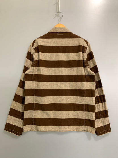 【中古品】【メンズ】 WAREHOUSE ウェアハウス HELLER'S CAFE プリズナーカバーオール ヘラーズカフェ メンズ 長袖シャツ ボーダー 縞模様 カバーオール 145-260818-em-14-min サイズ：40 カラー：ブラウン系 万代Net店