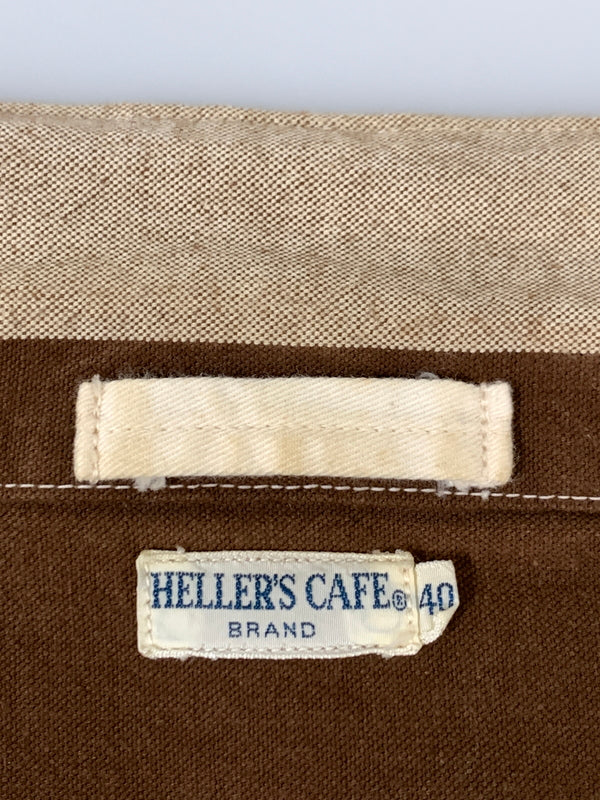 【中古品】【メンズ】 WAREHOUSE ウェアハウス HELLER'S CAFE プリズナーカバーオール ヘラーズカフェ メンズ 長袖シャツ ボーダー 縞模様 カバーオール 145-260818-em-14-min サイズ：40 カラー：ブラウン系 万代Net店