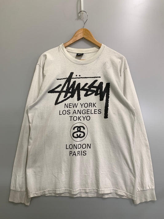 【中古品】【メンズ】 STUSSY ステューシー WORLD TOUR L/S TEE ワールドツアー 半袖 Tシャツ メンズ トップス ロングスリーブ 142-260820-em-12-min サイズ：L カラー：ライトグレー 万代Net店
