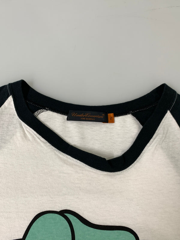 【中古品】【メンズ】 UNDERCOVER アンダーカバー ROSE RAGLAN TEE 7S285-CS14 ローズ ラグラン Tシャツ メンズ トップス 薔薇 140-260820-em-05-min サイズ：2 カラー：ブラック/ホワイト 万代Net店