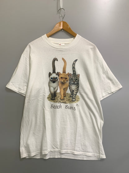 【中古品】【メンズ】 90S USA製 BOB HARRISON BEACH BUMS Tシャツ 90年代 ボブ・ハリソン ビーチ・バムズ 半袖 Tシャツ メンズ トップス 猫 キャット 146-260820-em-22-min サイズ：L カラー：ホワイト 万代Net店