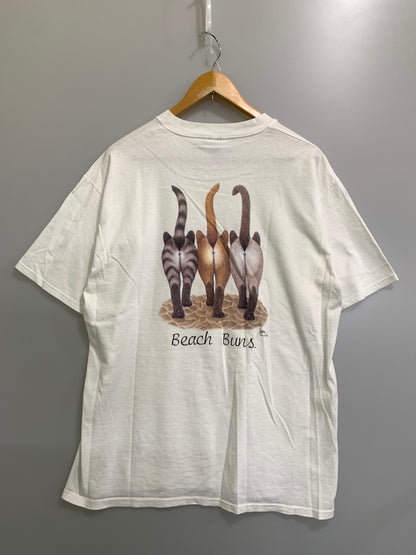 【中古品】【メンズ】 90S USA製 BOB HARRISON BEACH BUMS Tシャツ 90年代 ボブ・ハリソン ビーチ・バムズ 半袖 Tシャツ メンズ トップス 猫 キャット 146-260820-em-22-min サイズ：L カラー：ホワイト 万代Net店