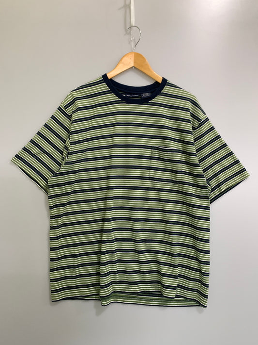 【中古品】【メンズ】 PURITAN ピューリタン BORDER POCKET SS TEE 90S ボーダー ポケット ショートスリーブ ティー 90年代 半袖 Tシャツ ヴィンテージ 146-260823-em-13-min サイズ：XL 46-48 カラー：グリーン系 万代Net店