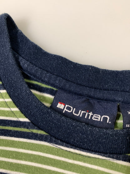 【中古品】【メンズ】 PURITAN ピューリタン BORDER POCKET SS TEE 90S ボーダー ポケット ショートスリーブ ティー 90年代 半袖 Tシャツ ヴィンテージ 146-260823-em-13-min サイズ：XL 46-48 カラー：グリーン系 万代Net店