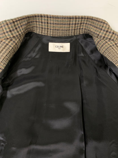 【中古美品】【メンズ】 CELINE セリーヌ 22AW TEDDY JACKET WITH STAND UP COLLAR IN CHECKED WOOL 2V20L826R テディ ジャケット 141-260823-em-01-min サイズ：48 カラー：ブラウン系 万代Net店