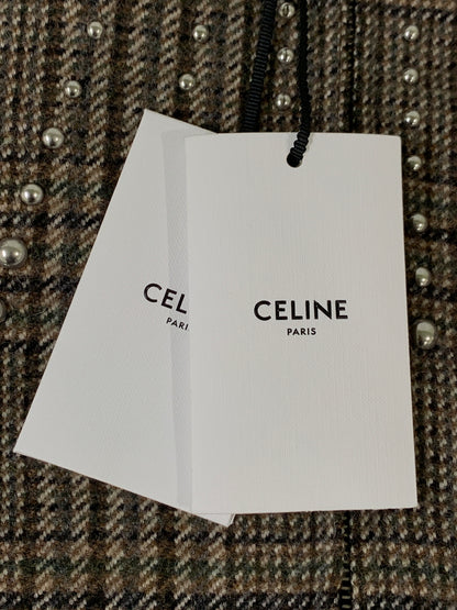 【中古美品】【メンズ】 CELINE セリーヌ 22AW TEDDY JACKET WITH STAND UP COLLAR IN CHECKED WOOL 2V20L826R テディ ジャケット 141-260823-em-01-min サイズ：48 カラー：ブラウン系 万代Net店
