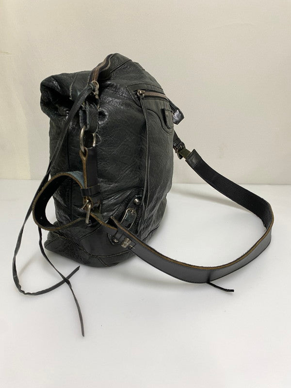 【現状渡し品】【メンズ/レディース】 BALENCIAGA バレンシアガ 00S ”THE DAY” SHOULDER BAG 00年代 ザ デイ ショルダーバッグ ヴィンテージ レザー 180-260830-em-06-min カラー：ブラック 万代Net店