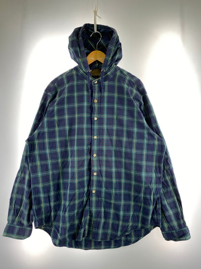 【中古品】【メンズ】 POLO RALPH LAUREN ポロ・ラルフローレン 90S CHECK BUTTON UP HOODIE チェックボタンフーディ 長袖パーカー チェックシャツ 146-260910-ta-05-min サイズ：XXL カラー：グリーン/ネイビー系 万代Net店