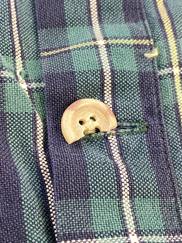 【中古品】【メンズ】 POLO RALPH LAUREN ポロ・ラルフローレン 90S CHECK BUTTON UP HOODIE チェックボタンフーディ 長袖パーカー チェックシャツ 146-260910-ta-05-min サイズ：XXL カラー：グリーン/ネイビー系 万代Net店
