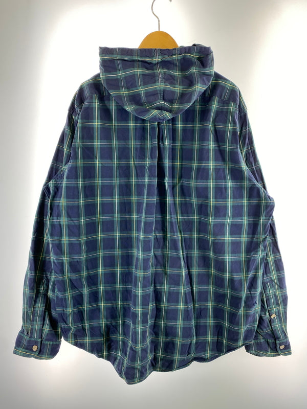 【中古品】【メンズ】 POLO RALPH LAUREN ポロ・ラルフローレン 90S CHECK BUTTON UP HOODIE チェックボタンフーディ 長袖パーカー チェックシャツ 146-260910-ta-05-min サイズ：XXL カラー：グリーン/ネイビー系 万代Net店