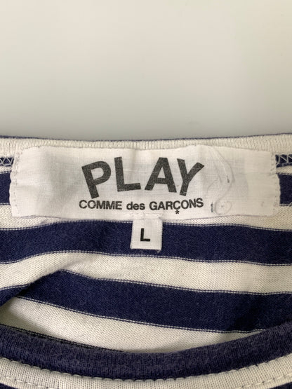 【中古品】【メンズ】 PLAY COMME DES GARCONS プレイコムデギャルソン LONG SLEEVE T-SHIRT WITH RED EMBLEM AZ-T010 BORDER ボーダー 長袖 Tシャツ 140-260823-em-14-min サイズ：L カラー：ネイビー/ホワイト 万代Net店
