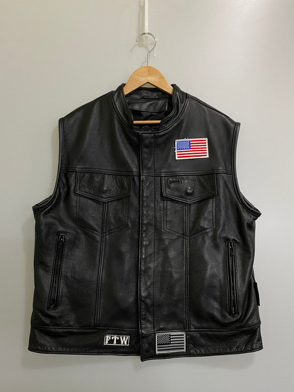 【中古品】【メンズ】 LEGENDARY USA レジェンダリー ユーエスエー LEATHER VEST レザー ベスト 革 メンズ アウター アメリカ製 146-260904-em-03-min サイズ：44 カラー：ブラック 万代Net店