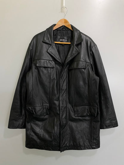 【中古品】【メンズ】 GUESS ゲス LEATHER COAT レザー コート メンズ アウター 141-260904-em-02-min サイズ：L カラー：ブラック 万代Net店