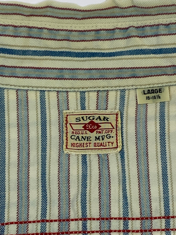 【中古品】【メンズ】 SUGAR CANE シュガーケーン ストライプシャツ SC27174 長袖 シャツ ロングスリーブ 145-260830-hu-56-min サイズ：L カラー：ブルー/ホワイト系（ストライプ） 万代Net店