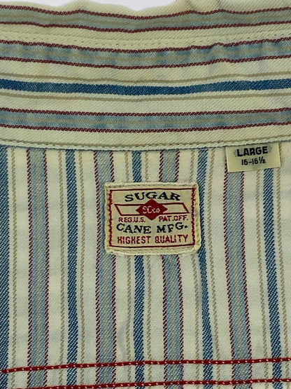 【中古品】【メンズ】 SUGAR CANE シュガーケーン ストライプシャツ SC27174 長袖 シャツ ロングスリーブ 145-260830-hu-56-min サイズ：L カラー：ブルー/ホワイト系（ストライプ） 万代Net店