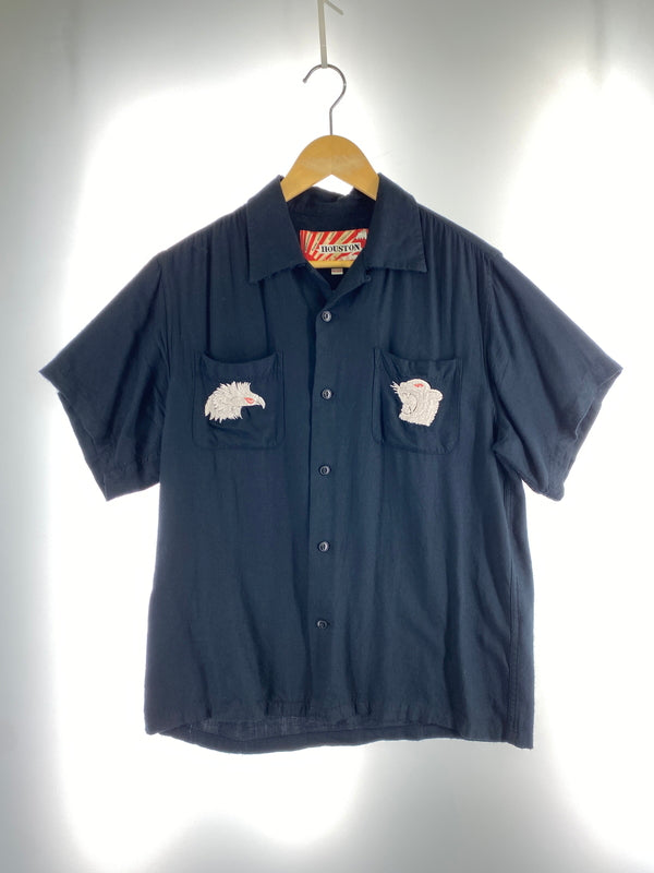 【中古品】【メンズ】 HOUSTON ヒューストン スーベニア レーヨンシャツ 半袖 シャツ ショートスリーブ 145-260830-hu-55-min サイズ：M カラー：ブラック 万代Net店