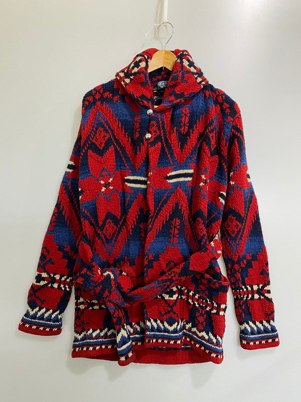 【中古品】【メンズ】 POLO RALPH LAUREN ポロ・ラルフローレン 90'S ネイティブ柄 カウチン 90年代 ウールセーター メンズ アウター ヴィンテージ 146-260901-em-37-min サイズ：S カラー：レッド系 万代Net店