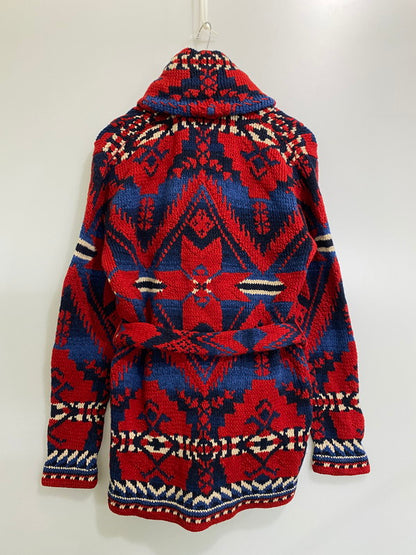 【中古品】【メンズ】 POLO RALPH LAUREN ポロ・ラルフローレン 90'S ネイティブ柄 カウチン 90年代 ウールセーター メンズ アウター ヴィンテージ 146-260901-em-37-min サイズ：S カラー：レッド系 万代Net店