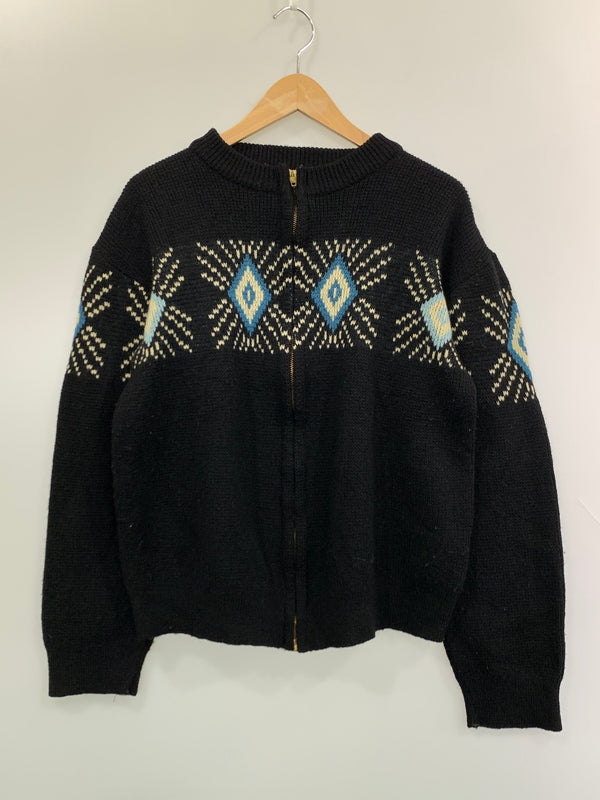 【中古品】【メンズ】 VINTAGE ヴィンテージ DIAMOND PATTERN ZIP UP SWEATER ダイアモンド パターン ジップ アップ セーター トップス ニット 146-260903-hu-24-min サイズ：タグなしのため不明 カラー：ブラック 万代Net店