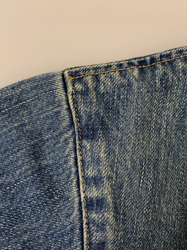 【中古品】【メンズ】 HYSTERIC GLAMOUR ヒステリックグラマー HG SOUND LOGO DENIM BLOUSON サウンド ロゴ デニム ブルゾン 02223AB14 上着 アウター デニム ジャケット 140-260830-hu-05-min サイズ：L カラー：ブルーインディゴ 万代Net店