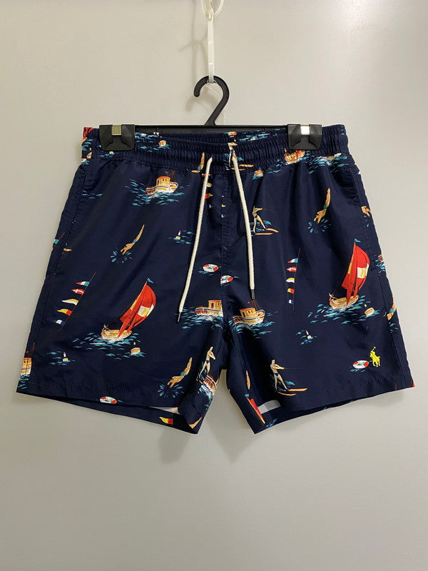 【中古品】【メンズ】 POLO RALPH LAUREN ポロ・ラルフローレン 総柄 HALF PANTS ハーフパンツ メンズ ボトムス ショートパンツ 短パン 海パン スイムショーツ 158-260904-em-26-min サイズ：M カラー：ネイビー 万代Net店