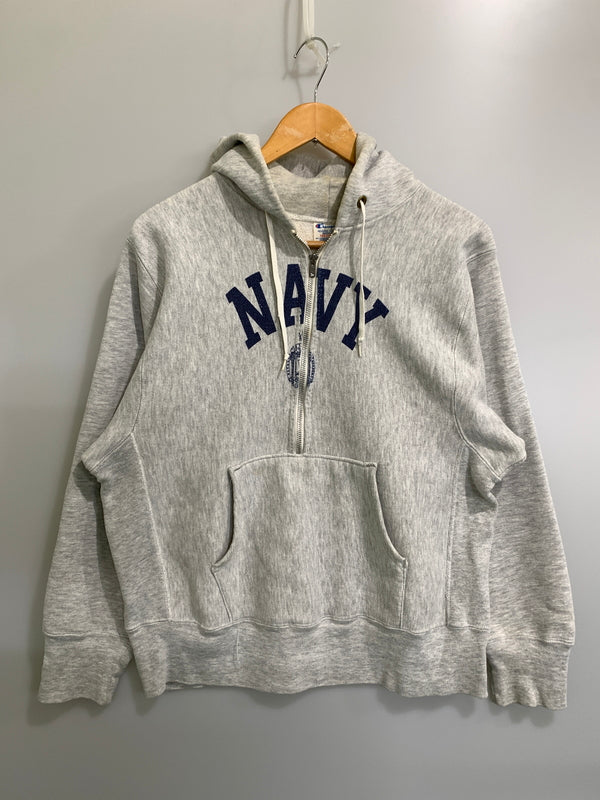 【中古品】【メンズ】 CHAMPION チャンピオン 80S U.S.NAVY REVERSE WEAVE HALF ZIP HOODIE 80年代 USネイビー リバース ウィーブ ハーフ ジップ フーディ 146-260830-hu-01-min サイズ：M カラー：グレー 万代Net店