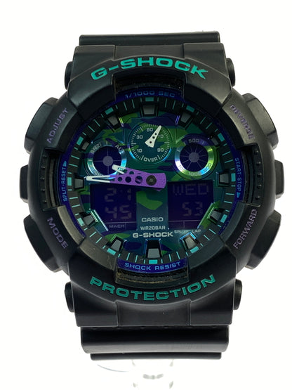 【中古品】【メンズ】 G-SHOCK ジーショック クォーツウォッチ GA-100BL-1A 腕時計 メンズ カシオ Gショック レトロスポーツテイスト 196-260830-em-53-min カラー：ネオンパープル ブラック×パープル 万代Net店