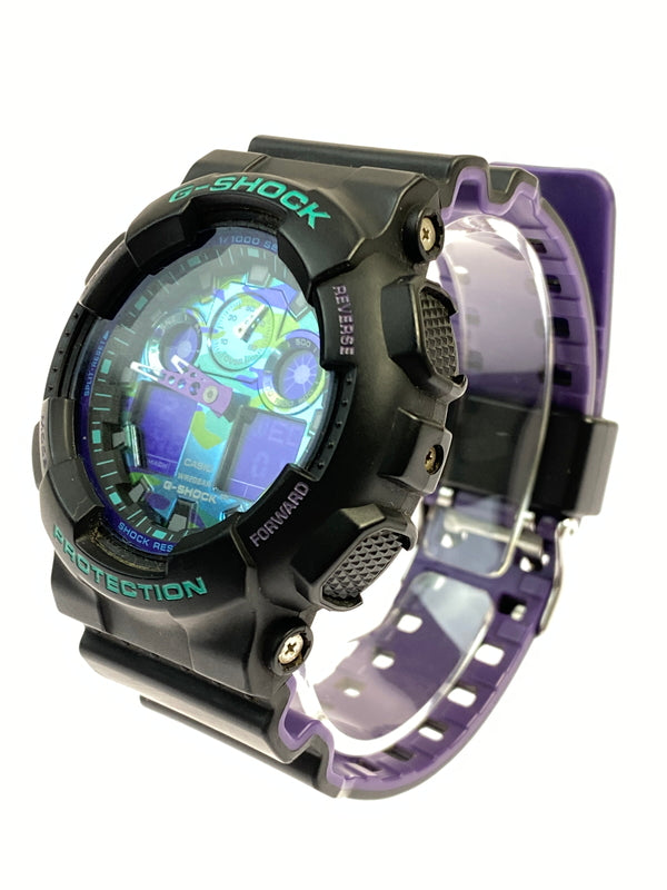 【中古品】【メンズ】 G-SHOCK ジーショック クォーツウォッチ GA-100BL-1A 腕時計 メンズ カシオ Gショック レトロスポーツテイスト 196-260830-em-53-min カラー：ネオンパープル ブラック×パープル 万代Net店
