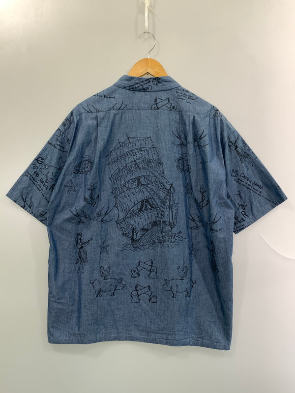 【中古品】【メンズ】 NIGEL CABOURN ナイジェルケーボン OPEN COLLAR SHIRT オープンカラーシャツ 8052-00-11205 半袖 シャツ ショートスリーブ 145-260903-hu-22-min サイズ：50 カラー：ブルー系 万代Net店