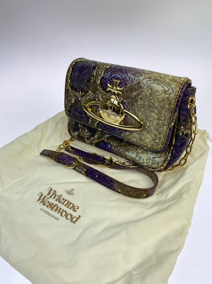 【中古品】【レディース】 VIVIENNE WESTWOOD ヴィヴィアンウエストウッド SHOULDER BAG チェーン ショルダーバッグ カバン 188-260907-yn-09-min カラー：パープル/ベージュ/ブラウン 万代Net店