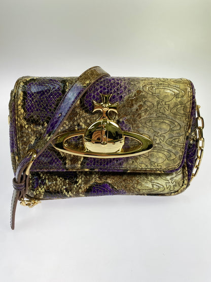【中古品】【レディース】 VIVIENNE WESTWOOD ヴィヴィアンウエストウッド SHOULDER BAG チェーン ショルダーバッグ カバン 188-260907-yn-09-min カラー：パープル/ベージュ/ブラウン 万代Net店