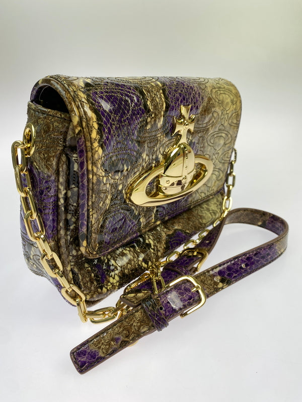 【中古品】【レディース】 VIVIENNE WESTWOOD ヴィヴィアンウエストウッド SHOULDER BAG チェーン ショルダーバッグ カバン 188-260907-yn-09-min カラー：パープル/ベージュ/ブラウン 万代Net店