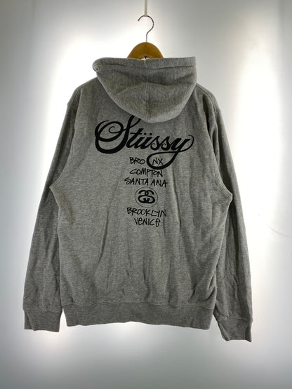 【中古品】【メンズ】 STUSSY ステューシー WORLD TOUR PRINT HOODIE ワールド ツアー プリント フーディー メンズ スウェット パーカー 142-260904-em-38-min サイズ：XL カラー：グレー 万代Net店