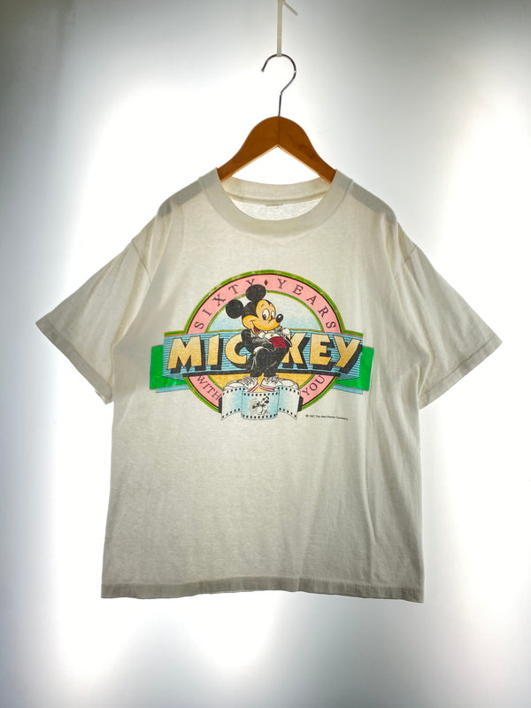【現状渡し品】【メンズ】 DISNEY ディズニー 80S SIXTY YEARS WITH YOU TEE 80年代 プリント 半袖 Tシャツ メンズ トップス ミッキーマスス 146-260904-em-39-min カラー：ホワイト 万代Net店