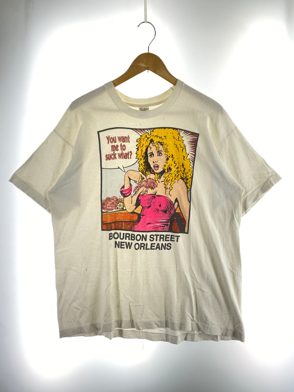 【現状渡し品】【メンズ】 USED ユーズド 80S YOU WANT ME TO SUCK WHAT ジョークTEE 80年代 プリント 半袖 Tシャツ メンズ トップス ヴィンテージ 146-260904-em-40-min サイズ：XL カラー：ホワイト 万代Net店