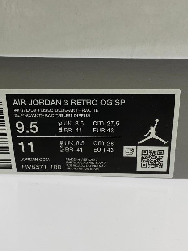 【中古美品】【メンズ】 A MA MANIERE アママニエール × NIKE ナイキ HV8571-100 AIR JORDAN 3 RETRO OG SP エアージョーダン3 レトロ オージー スニーカー 靴 160-260902-jt-09-min サイズ：US 9.5 27.5cm カラー：WHITE/DIFFUSED BLUE-ANTHRACITE 万代Net店