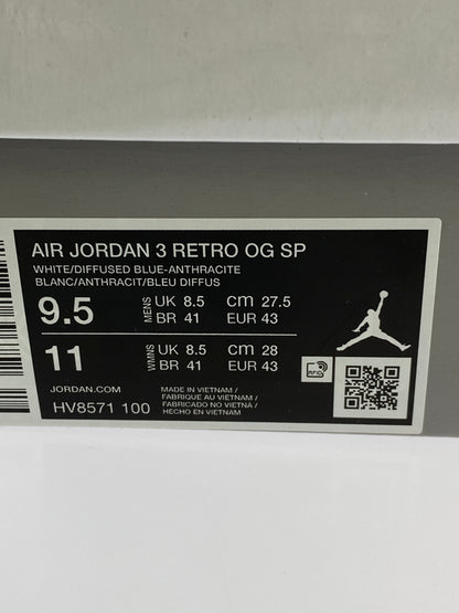 【中古美品】【メンズ】 A MA MANIERE アママニエール × NIKE ナイキ HV8571-100 AIR JORDAN 3 RETRO OG SP エアージョーダン3 レトロ オージー スニーカー 靴 160-260902-jt-09-min サイズ：US 9.5 27.5cm カラー：WHITE/DIFFUSED BLUE-ANTHRACITE 万代Net店