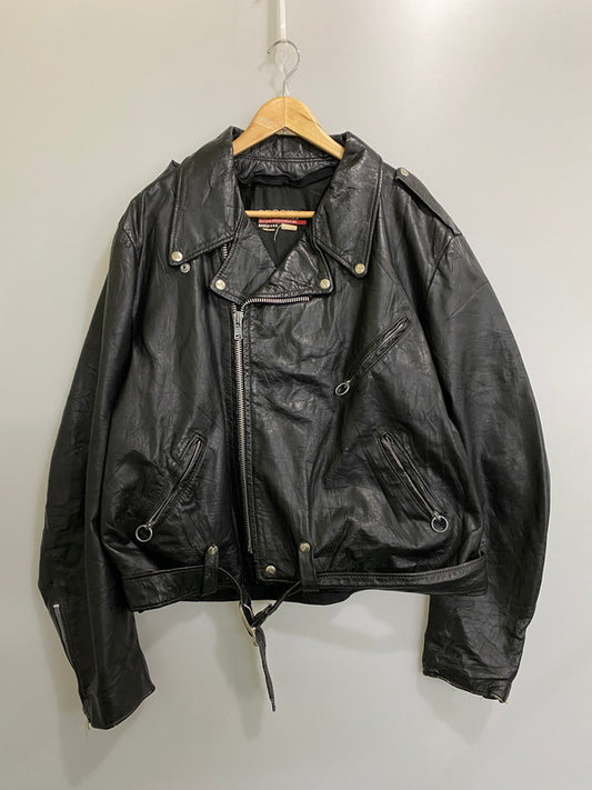 【現状渡し品】【メンズ】 BROOKS LEATHER SPORTSWEAR ブルックス レザー スポーツウェア DOUBLE LEATHER JACKET ダブル レザージャケット アウター 146-260910-hu-06-min サイズ：タグ破損のため不明 カラー：ブラック 万代Net店