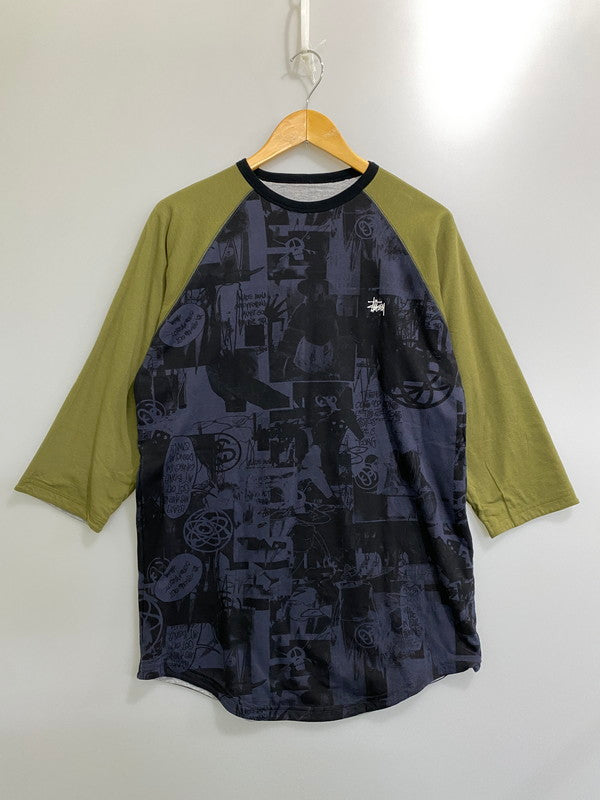 【中古品】【メンズ】 STUSSY ステューシー × FUTURA フューチュラ OVER PRINT TEE オーバー プリント Tシャツ メンズ トップス リバーシブル ラグラン 142-260904-em-17-min サイズ：XL カラー：オリーブ/ネイビー/グレー 万代Net店