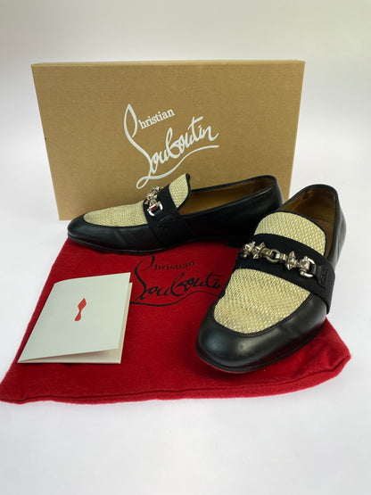 【中古品】【メンズ】 CHRISTIAN LOUBOUTIN クリスチャンルブタン PANAMAX FLAT CLF TRESSE CESTINO GG パナマックス フラット カーフレザー トレス セスティーノ シューズ 靴 164-260902-jt-33-min サイズ：40 カラー：ブラック 万代Net店