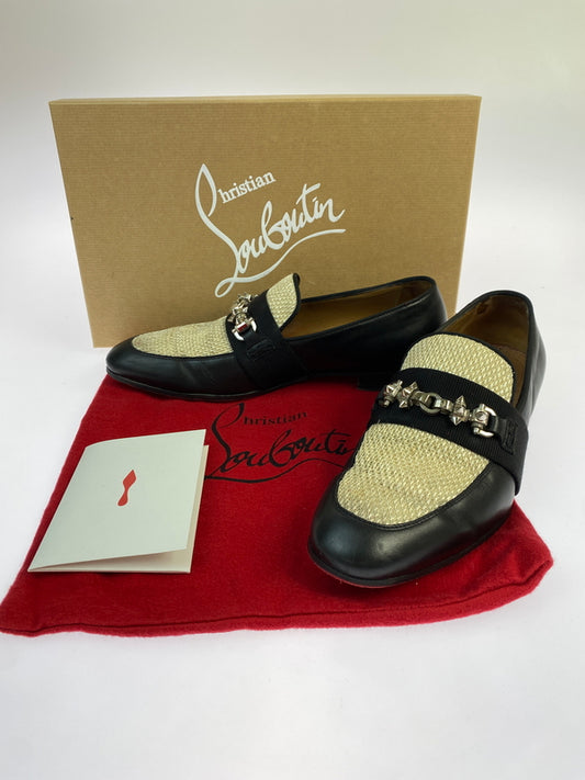【中古品】【メンズ】 CHRISTIAN LOUBOUTIN クリスチャンルブタン PANAMAX FLAT CLF TRESSE CESTINO GG パナマックス フラット カーフレザー トレス セスティーノ シューズ 靴 164-260902-jt-33-min サイズ：40 カラー：ブラック 万代Net店