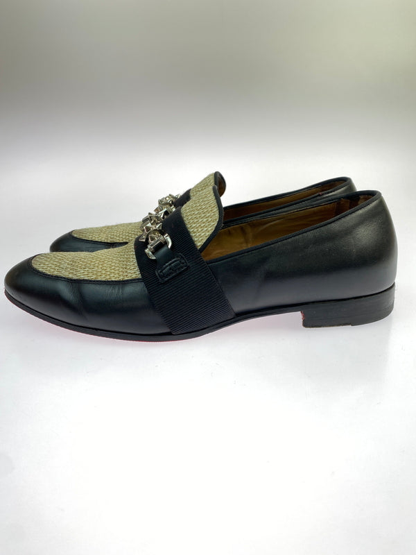【中古品】【メンズ】 CHRISTIAN LOUBOUTIN クリスチャンルブタン PANAMAX FLAT CLF TRESSE CESTINO GG パナマックス フラット カーフレザー トレス セスティーノ シューズ 靴 164-260902-jt-33-min サイズ：40 カラー：ブラック 万代Net店