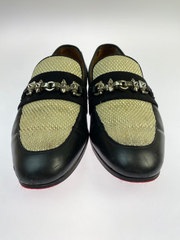 【中古品】【メンズ】 CHRISTIAN LOUBOUTIN クリスチャンルブタン PANAMAX FLAT CLF TRESSE CESTINO GG パナマックス フラット カーフレザー トレス セスティーノ シューズ 靴 164-260902-jt-33-min サイズ：40 カラー：ブラック 万代Net店