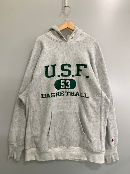 【中古品】【メンズ】 CHAMPION チャンピオン 90S 三段プリント REVERSE WEAVE HOODIE 90年代 リバースウィーブ フーディ パーカー ヴィンテージ 146-260903-hu-37-min サイズ：XXL カラー：ライトグレー 万代Net店